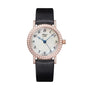 The Breguet Classique 8068 is a round luxury wristwatch in 18-carat gold, featuring a white textured dial, blue hour and minute hands, a diamond bezel, and a black leather strap.