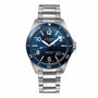 The Glashütte Original SeaQ Panorama Date is a unique stainless steel wristwatch with a blue dial, white markers, date display at 4 o’clock, and a metal bracelet.