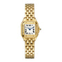 Panthère de Cartier wristwatch by Cartier featuring a square white face, Roman numerals, and a linked bracelet band.