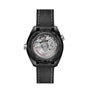 Back view of the OMEGA Seamaster Planet Ocean 600M displaying its detailed mechanical movement and black rubber strap.