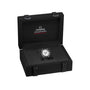 An OMEGA Speedmaster Moonwatch Professional chronograph is displayed in an open black presentation box with white stitching.