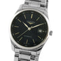 The Longines Master Collection features an automatic movement, black dial, silver hands and hour markers, date window at 3 o’clock, and a stainless steel bracelet.