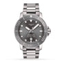 The Tissot Seastar 1000 Powermatic 80 features a grey dial, date at 6 o’clock, and a stainless steel bracelet—offering exceptional style and performance for divers.