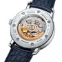 The back of the Vacheron Constantin Traditionnelle Complete Calendar Openface reveals its exposed mechanical movement, labeled parts, and dark patterned leather strap—a stunning limited edition wristwatch.