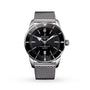 The Breitling Superocean Heritage B20 Automatic 46 features a 46mm stainless steel case, black dial with silver hour markers, date display, and a stainless steel mesh bracelet, shown on a white background.