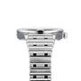 Side profile of the Breitling Chronomat Automatic 36 in silver metal with a brushed Rouleaux bracelet and right-side crown, set against a white background.