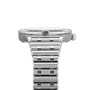 Side view of the Breitling Chronomat Automatic 36 wristwatch in stainless steel with a metal bracelet and visible crown, featuring the COSC-certified calibre, photographed on a white background.