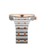 Close-up side view of the Breitling Chronomat Automatic 36, featuring a silver and rose gold metal link band, visible watch crown, and a slim bezel set with diamonds.
