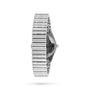 The Breitling Chronomat 32 silver metal wristwatch is shown from the side, highlighting its Rouleaux bracelet and partially visible case, echoing classic Chronomat design cues, set against a white background.