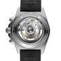 The back of the Breitling Chronomat B01 42 showcases its COSC-certified Breitling 01 calibre automatic movement and features a black rubber strap.