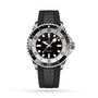 The Breitling Superocean Automatic 42 dive watch features a black dial, black and white bezel, silver markers, and a black rubber strap, powered by the Breitling 17 calibre, shown against a white background.