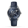 The Ulysse Nardin Freak X Ti Blue features a striking blue dial, open-gear design, silver markers, and a matching blue leather strap.