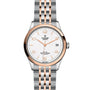 The TUDOR 1926 wristwatch features a silver and rose gold metal band, white textured dial, gold hour markers, 3 o’clock date window, and TUDOR Genève branding—crafted by the brand founded by Rolex’s creator.