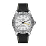 The TUDOR Black Bay Pro is a wristwatch featuring a white dial, black strap, date display, and a silver bezel with 24-hour numerals.
