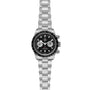 TUDOR Black Bay Chrono: stainless steel chronograph wristwatch featuring a black dial, silver subdials, and a metal link bracelet.
