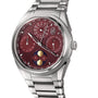 The Parmigiani Fleurier TONDA PF Xiali Chinese Calendar is a silver wristwatch with a red textured dial, multiple subdials, and Chinese characters.