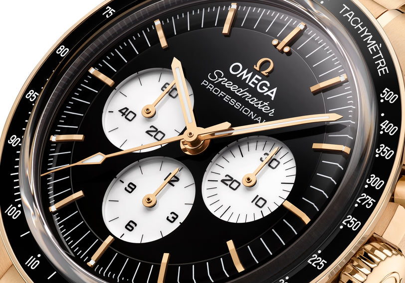 Close up of OMEGA Speedmaster Moonwatch Professional dial