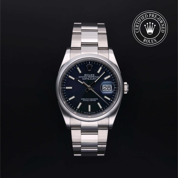 Rolex Certified Pre-owned Datejust M126200-0006 front on black background