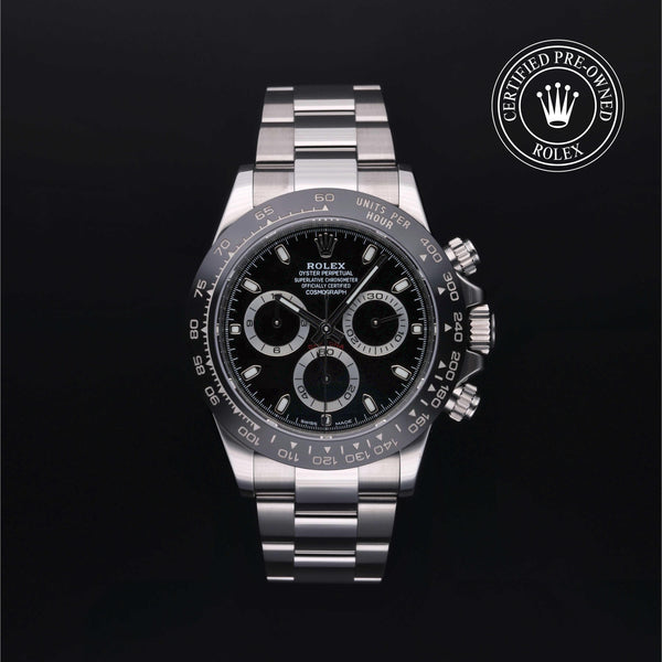 Rolex Certified Pre-owned Daytona M116500LN-0002 front on black background