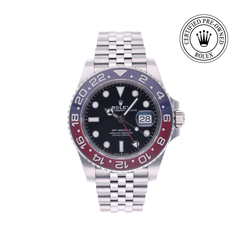 Rolex Certified Pre-owned GMT M126710BLRO-0001 front on white background