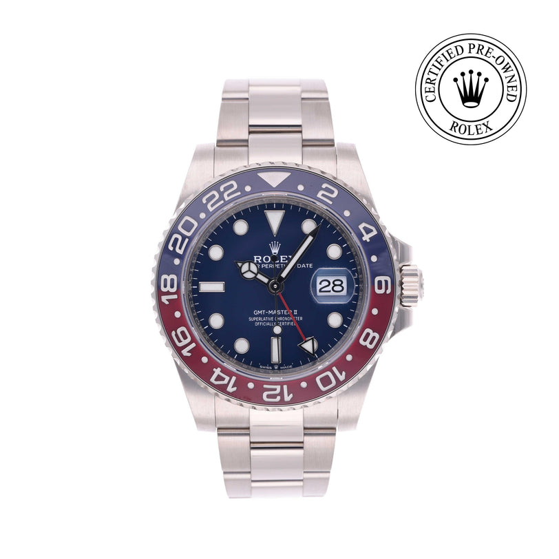 Rolex Certified Pre-owned GMT M126719BLRO-0003 front on white background