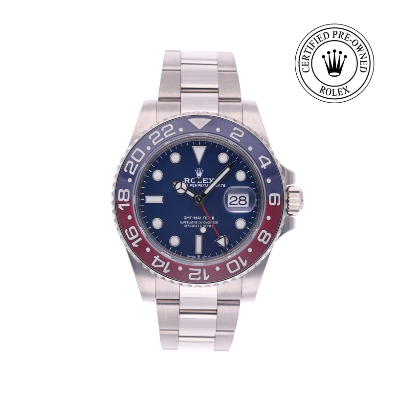 Rolex Certified Pre-owned GMT M126719BLRO-0003 front on white background