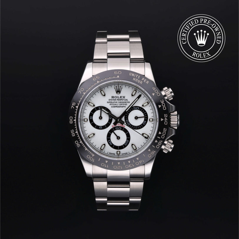 Rolex Certified Pre-owned Daytona M116500LN-0001 front on black background