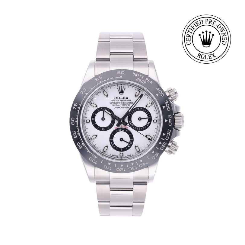Rolex Certified Pre-owned Daytona M116500LN-0001 front on white background