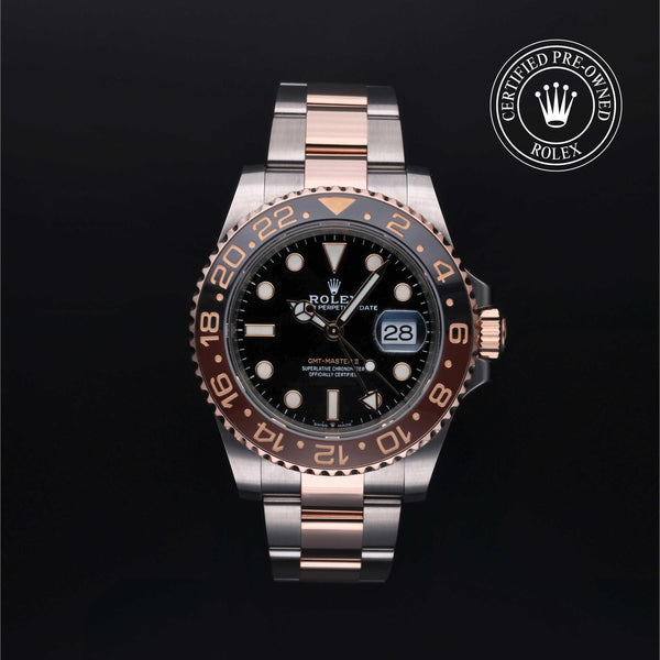 Rolex Certified Pre-owned GMT M126711CHNR-0002 front on black background