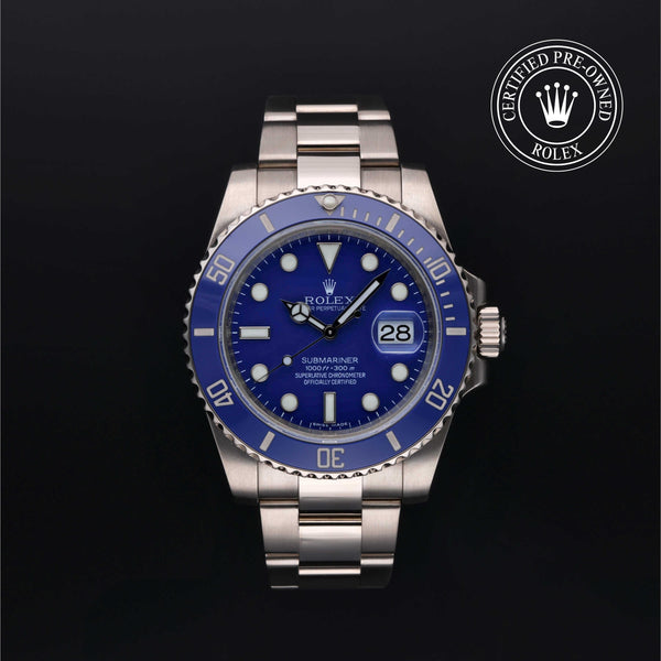 Rolex Certified Pre-owned Submariner M116619LB-0001 front on black background