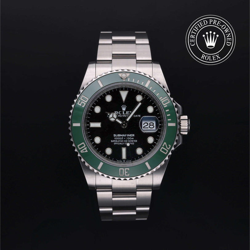Rolex Certified Pre-owned Submariner M126610LV-0002 front on black background