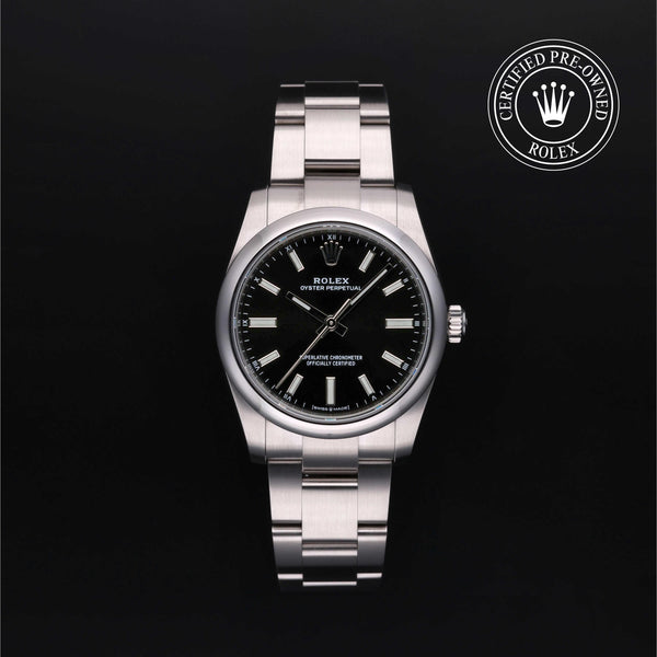 Rolex Certified Pre-owned Oyster Perpetual M124200-0002 front on black background