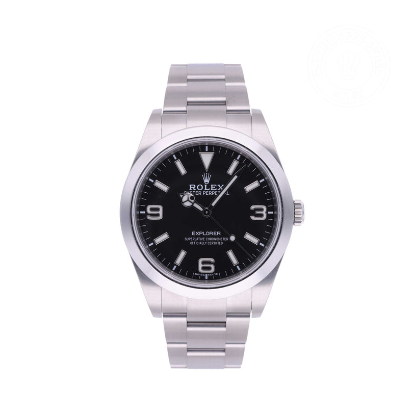 Rolex Certified Pre-owned Explorer M214270-0003 front on white background