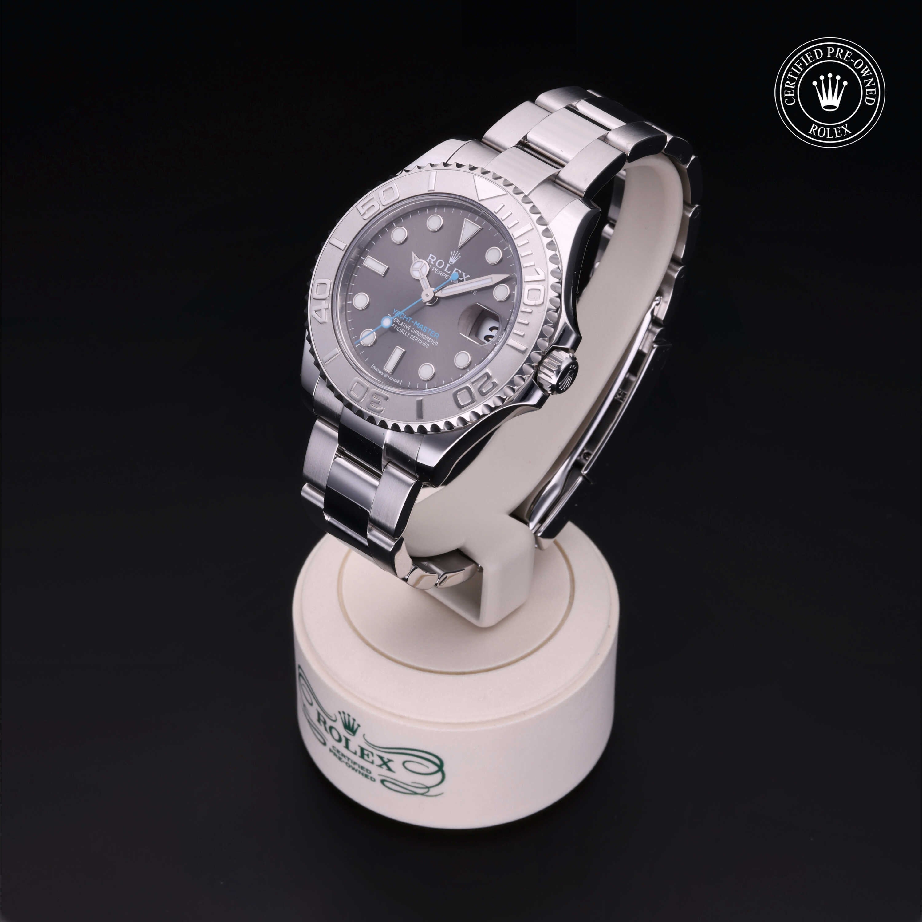 Rolex Certified Pre-owned Yacht-Master M268622-0002 front on black background