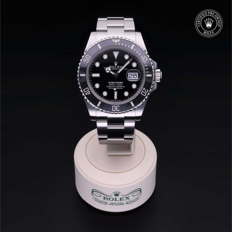 Rolex Certified Pre-owned Submariner Date M126610LN-0001 front on black background