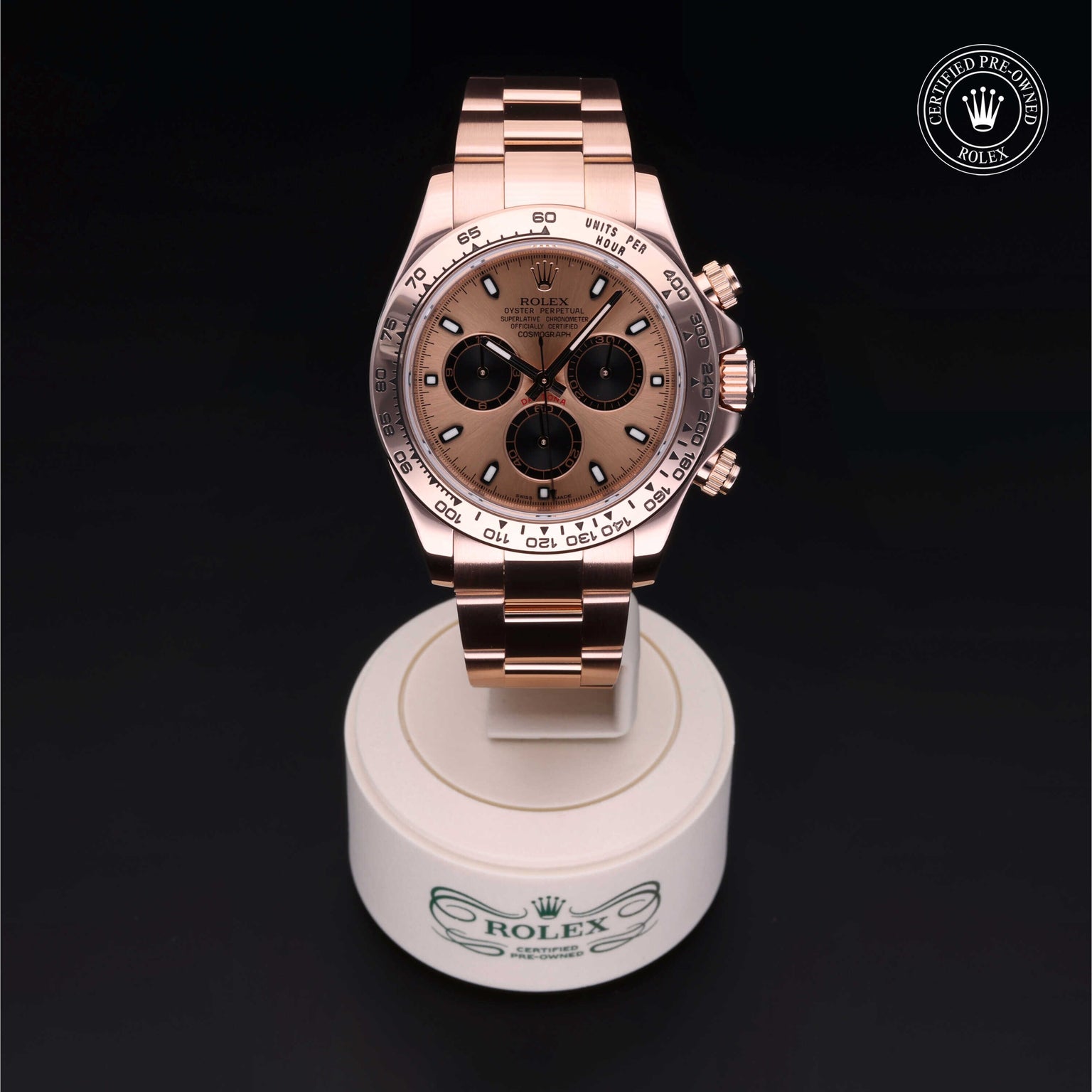 Rolex Certified Pre-owned Daytona M116505-0002 front on black background