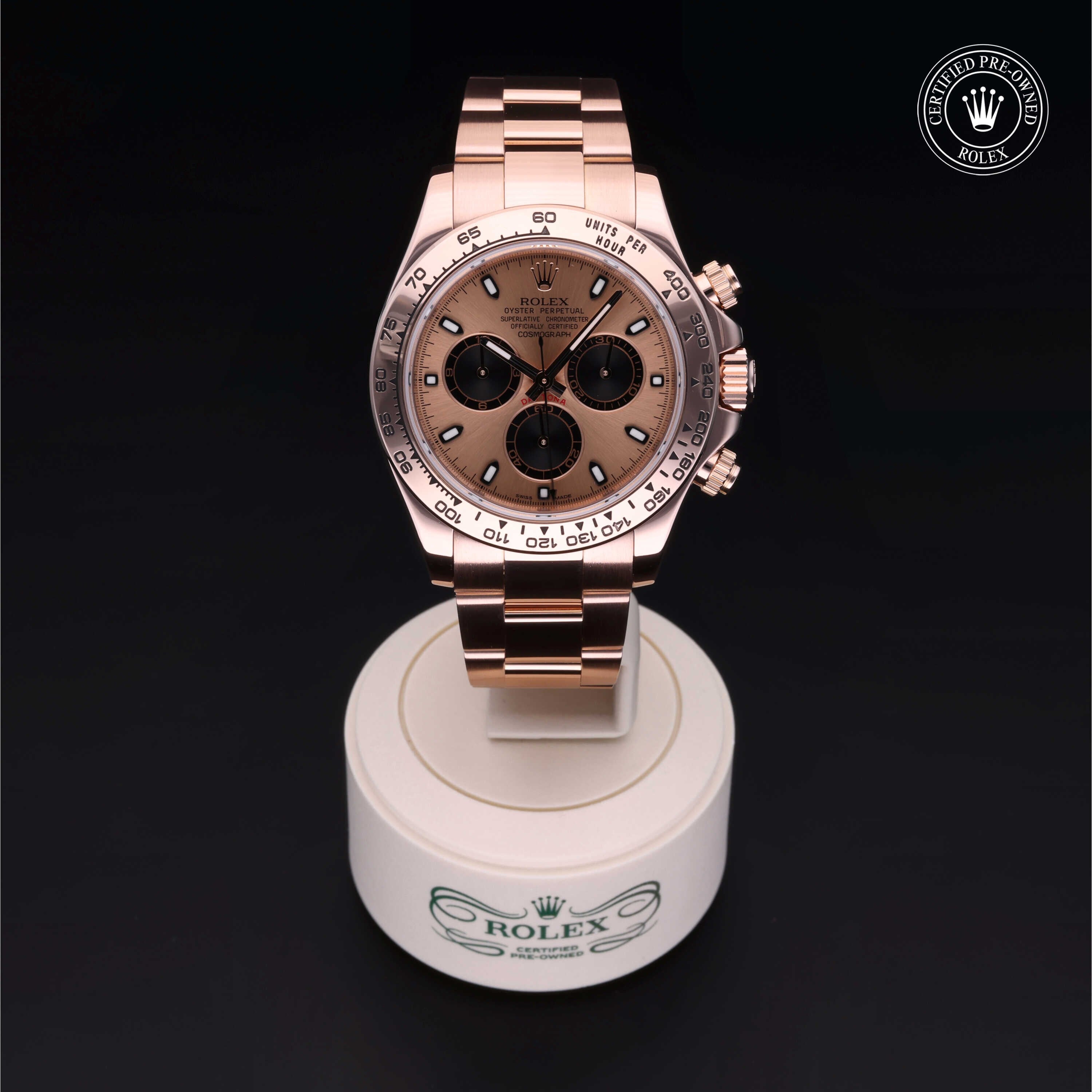 Rolex Certified Pre-owned Daytona M116505-0002 front on black background