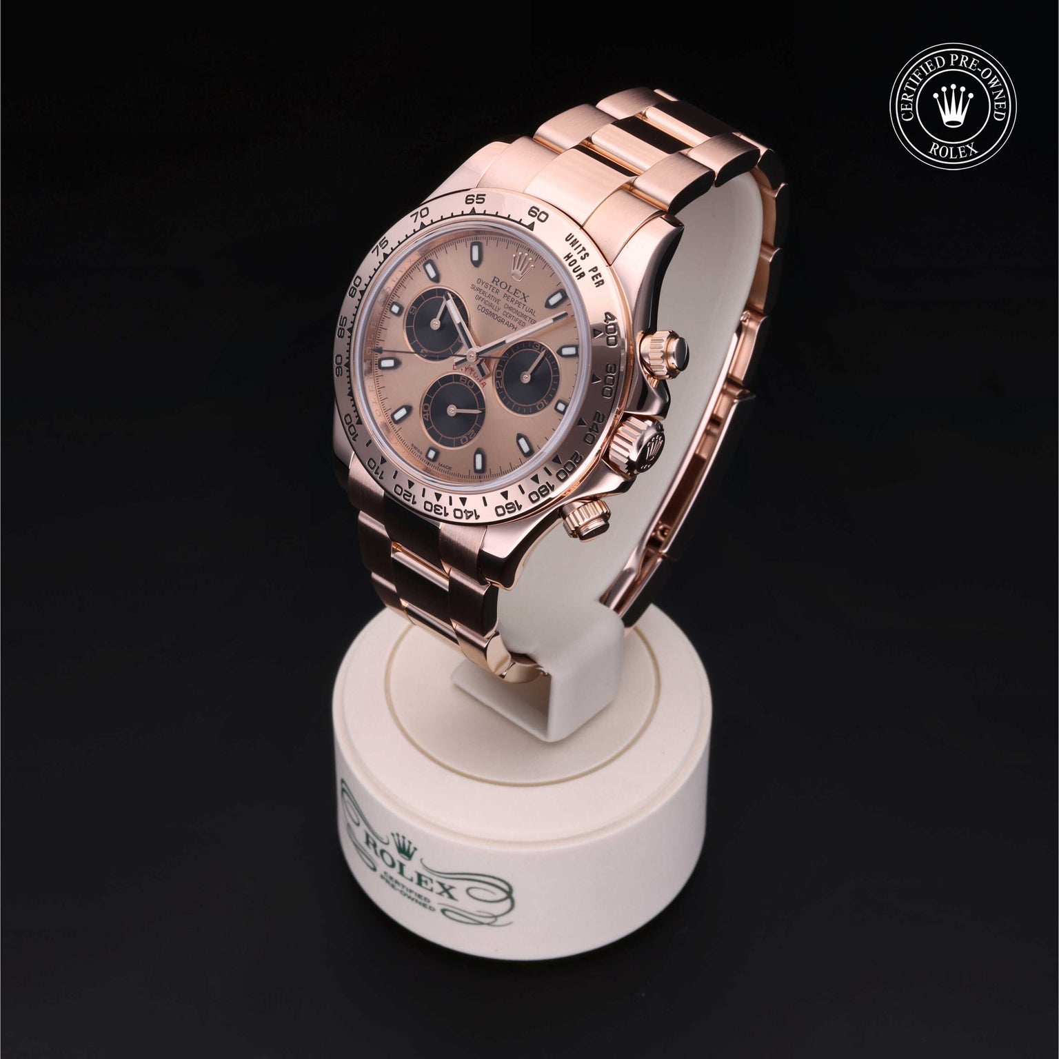 Rolex Certified Pre-owned Daytona M116505-0002 front on black background