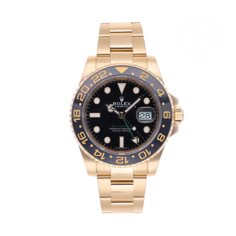Rolex Certified Pre-owned GMT II M116718LN-0002 front on white background
