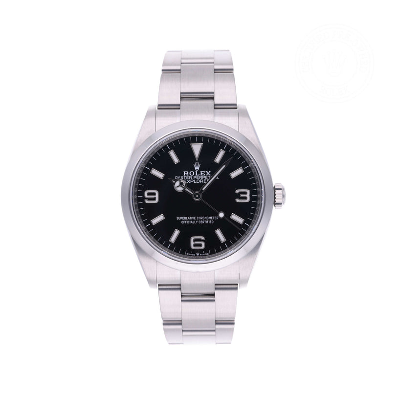 Rolex Certified Pre-owned Explorer M124270-0001 front on white background