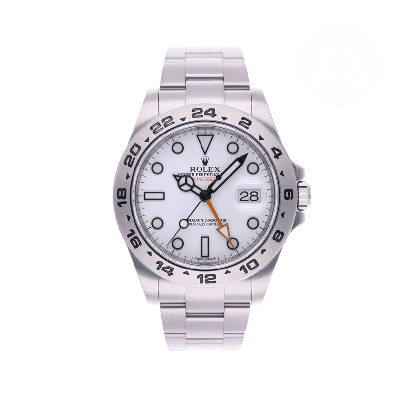 Rolex Certified Pre-owned Explorer II M216570-0001 front on white background