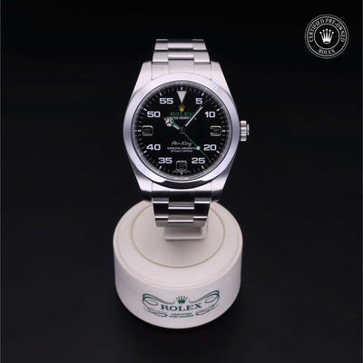 Rolex Certified Pre-owned Air-King M116900-0001 front on black background
