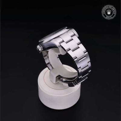 Rolex Certified Pre-owned Air-King M116900-0001 front on black background