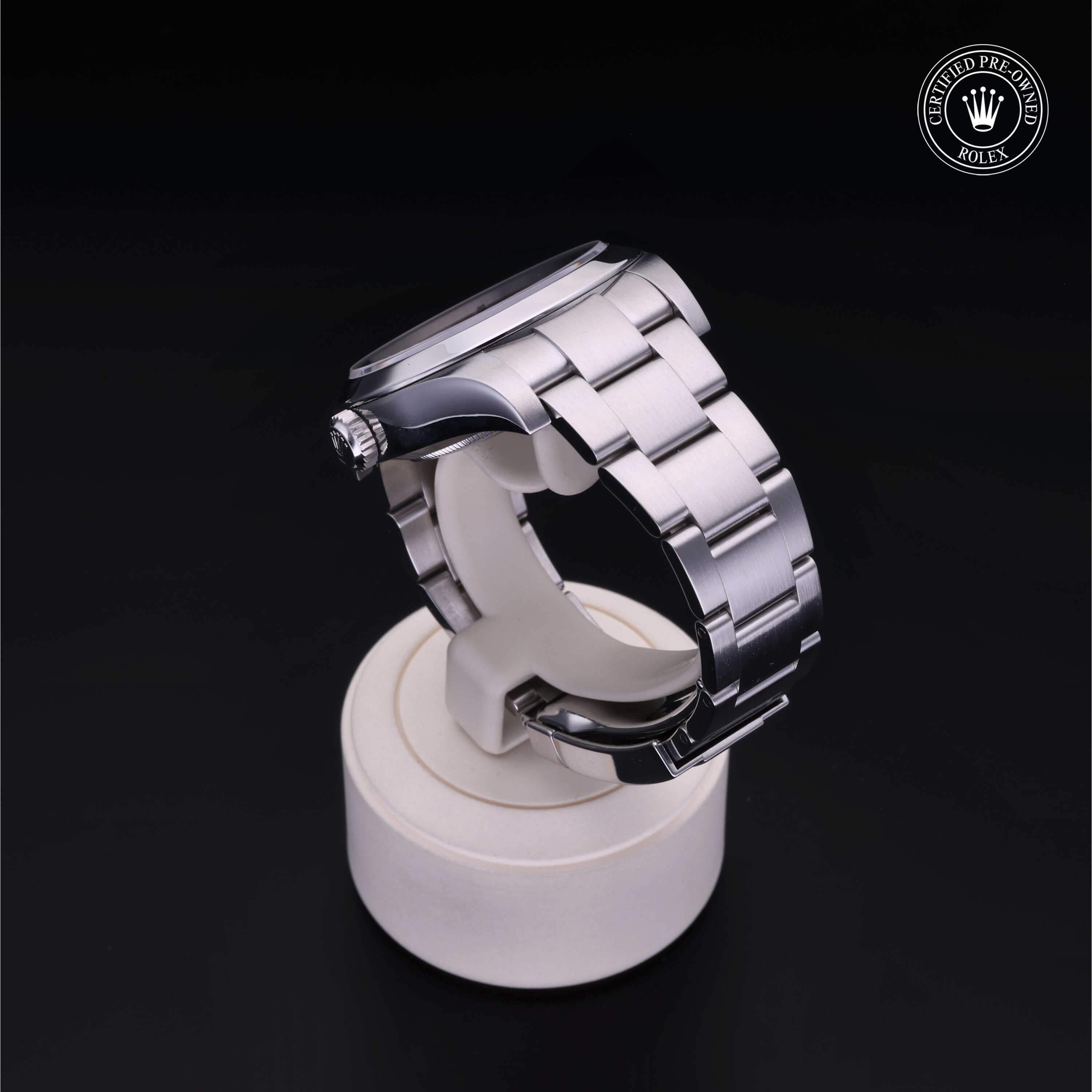 Rolex Certified Pre-owned Air-King M116900-0001 front on black background