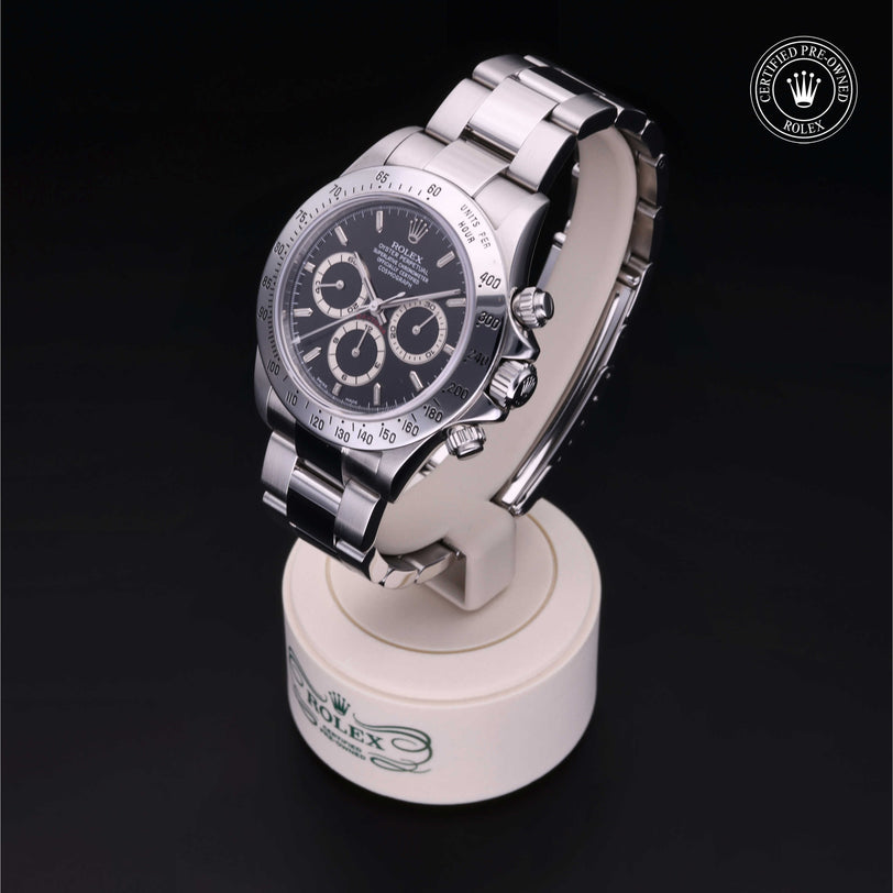 Rolex Certified Pre-owned Daytona M16520-0002 front on black background