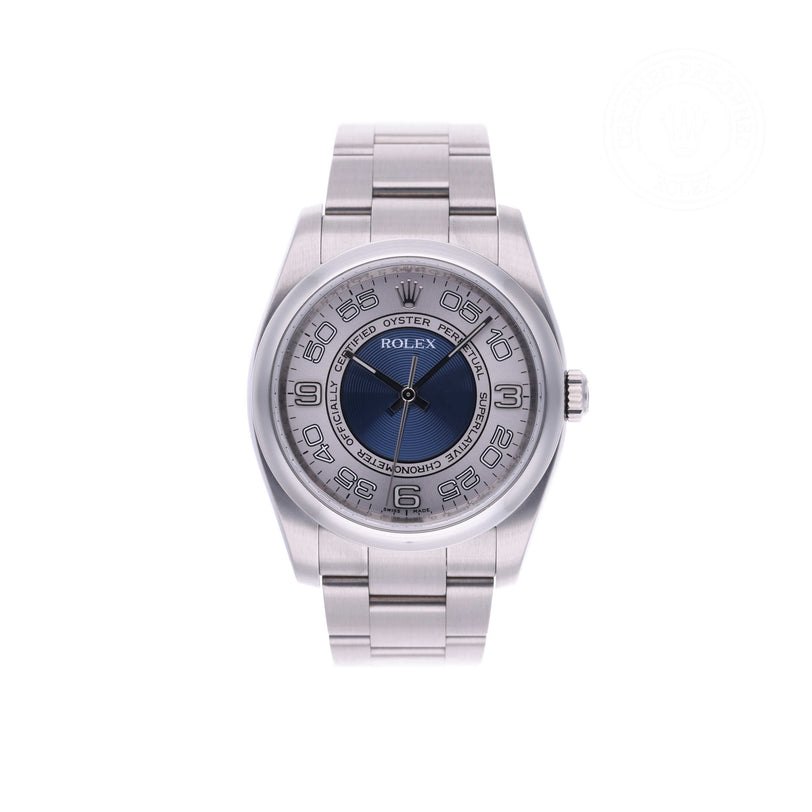 Rolex Certified Pre-owned Oyster Perpetual M116000-0004 front on white background