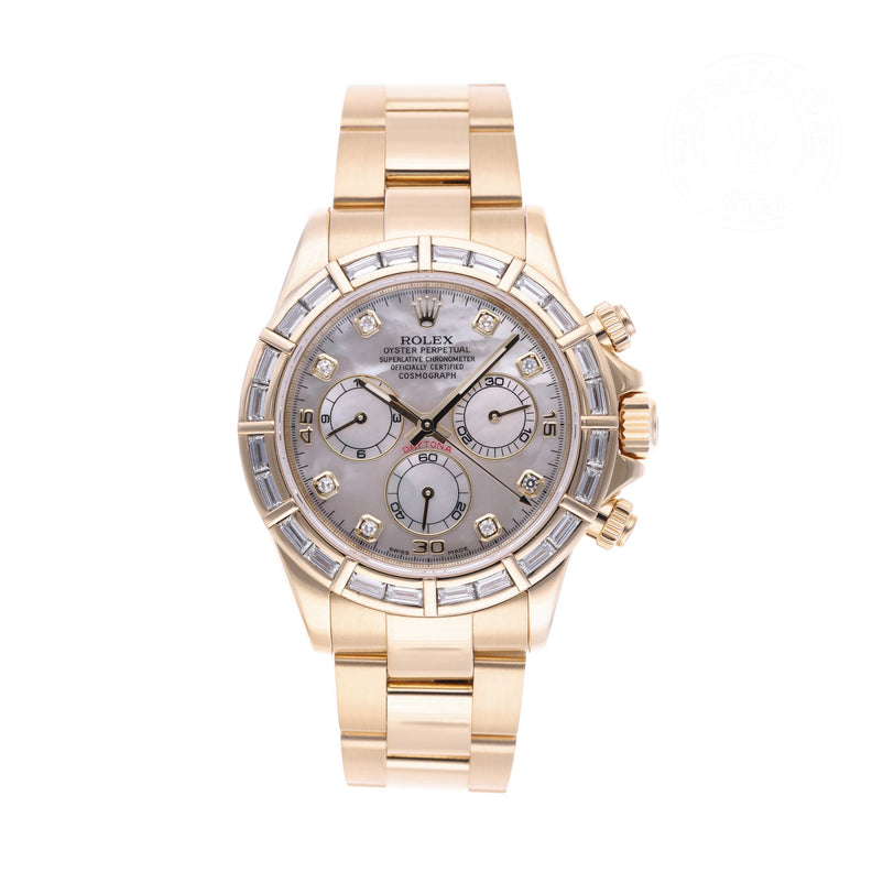 Rolex Certified Pre-owned Daytona M116568BR-0002 front on white background