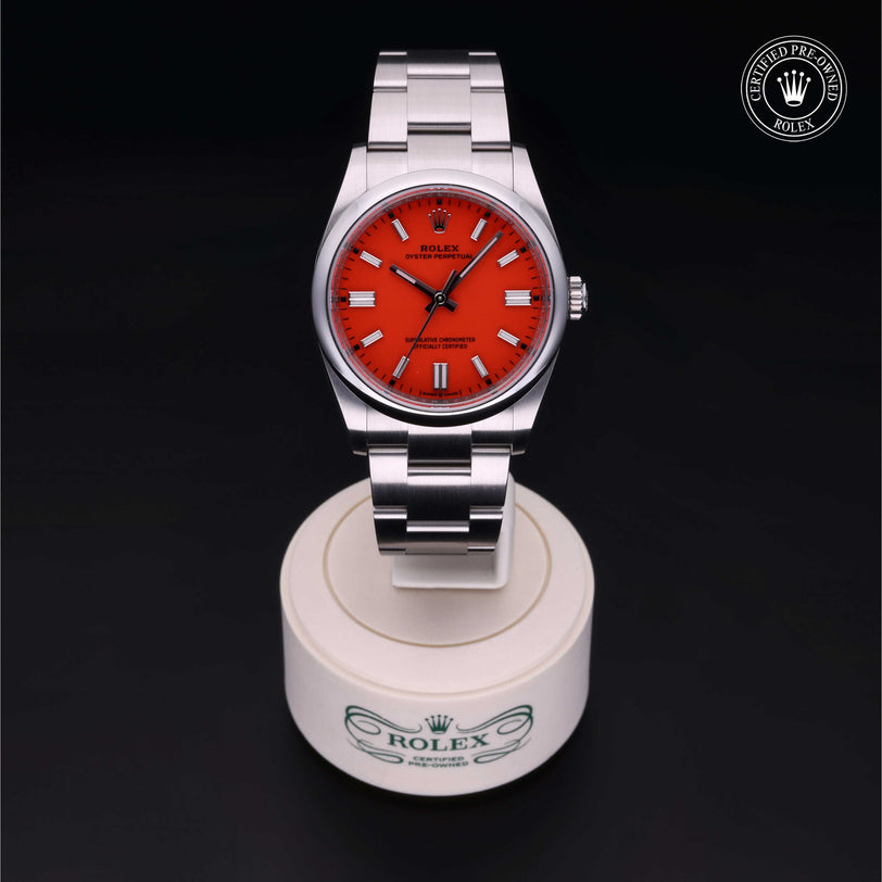 Rolex Certified Pre-owned Oyster Perpetual M126000-0007 front on black background