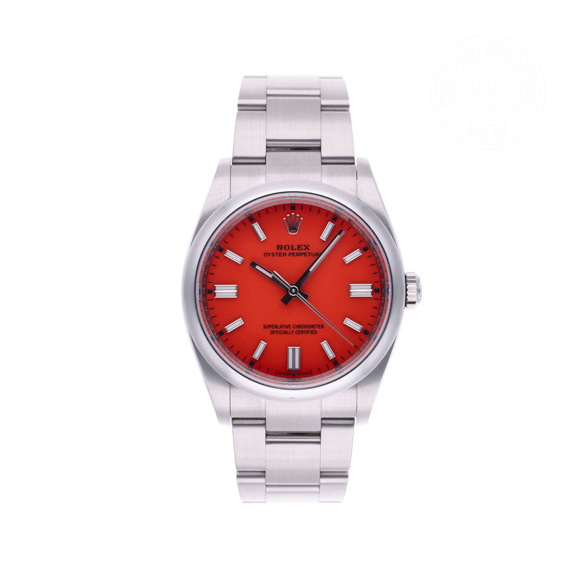 Rolex Certified Pre-owned Oyster Perpetual M126000-0007 front on white background