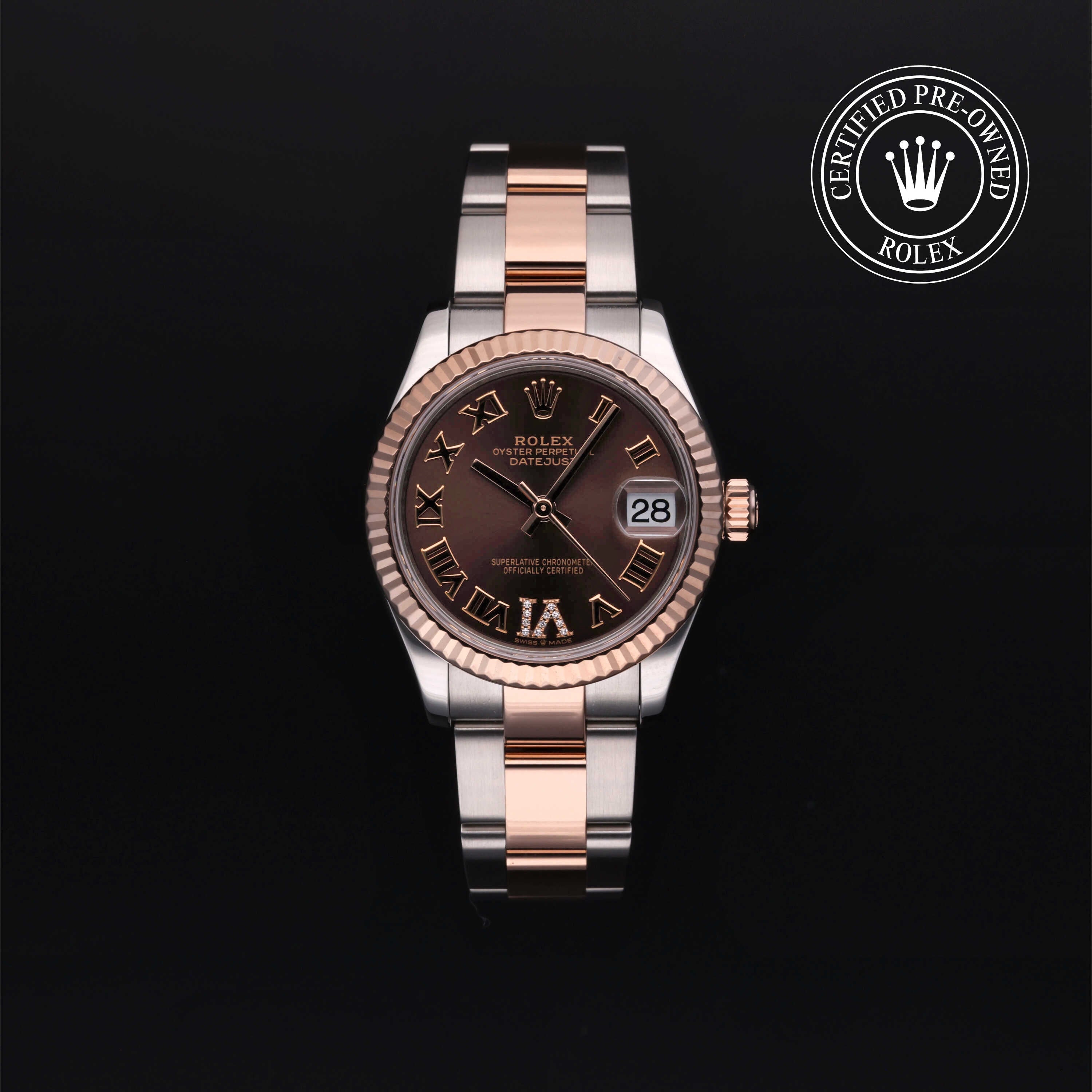 Rolex Certified Pre-owned Lady Datejust M278271-0003 front on black background